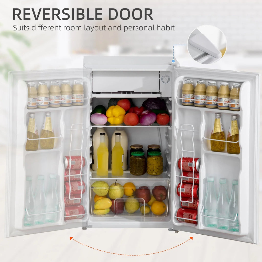 HOMCOM 90L Mini-Kühlschrank mit Gefrierfach, Kompakter Kühlschrank mit einer Tür und einstellbarem Thermostat für Schlafzimmer