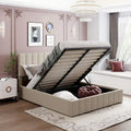 Queen-Size-Polster-Plattformbett mit hydraulischem Aufbewahrungssystem – Beige