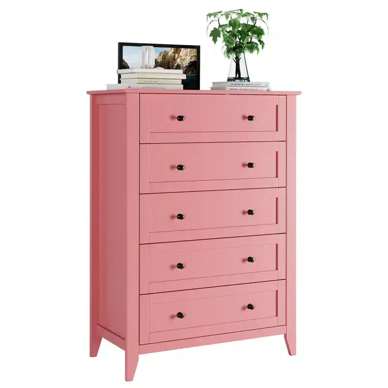5-Schubladen-Kommode, 108 cm hoch, für das Schlafzimmer, Holzschrank mit 30 cm tiefen Schubladen und goldenen Metallgriffen, ideal für den Eingangsbereich oder Flur