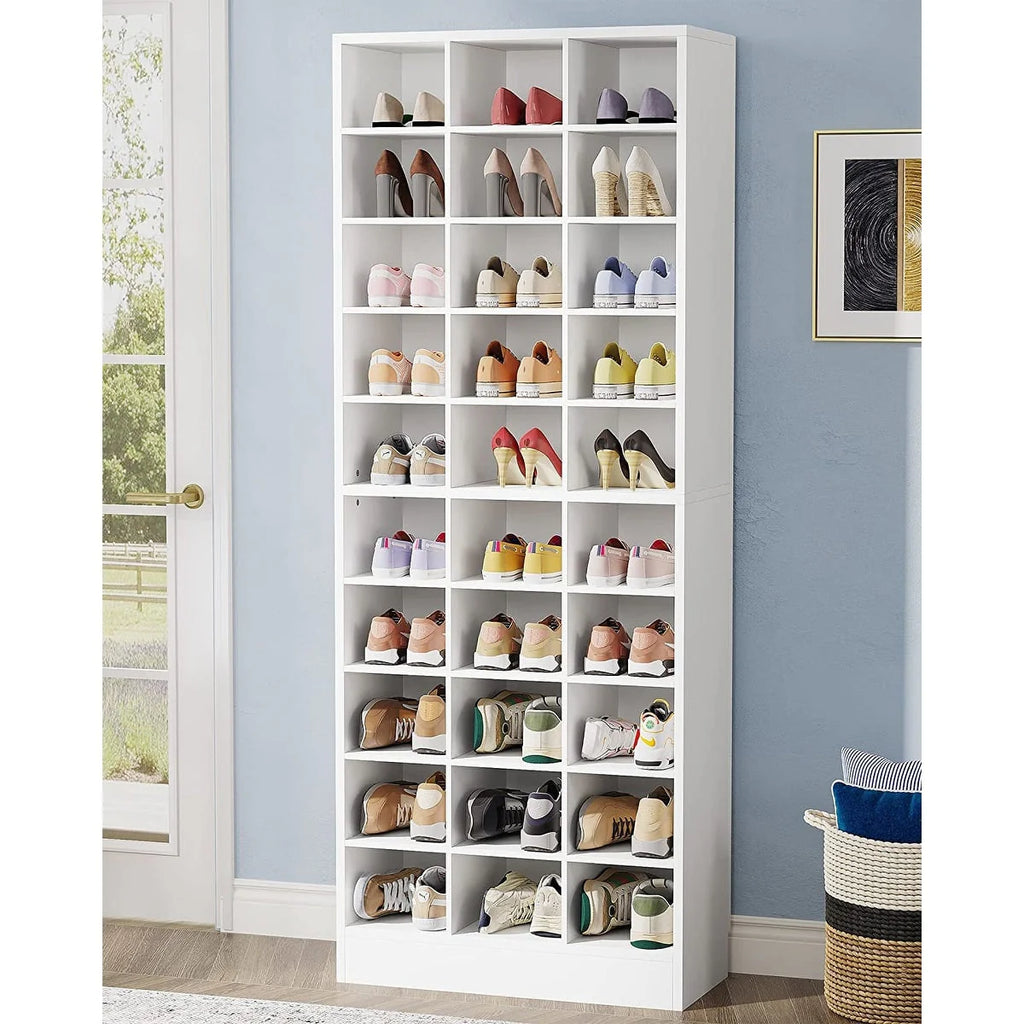 Schuhschrank für 30 Paar Schuhe, 10-stöckiges weißes Holzschuhregal für Schrank, Diele – 10 Etagen