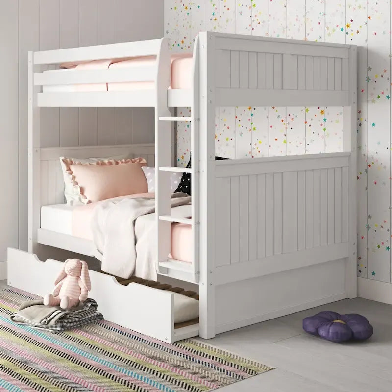 Camaflexi Etagenbett Full über Full mit Twin-Ausziehbett – Paneel-Kopfteil