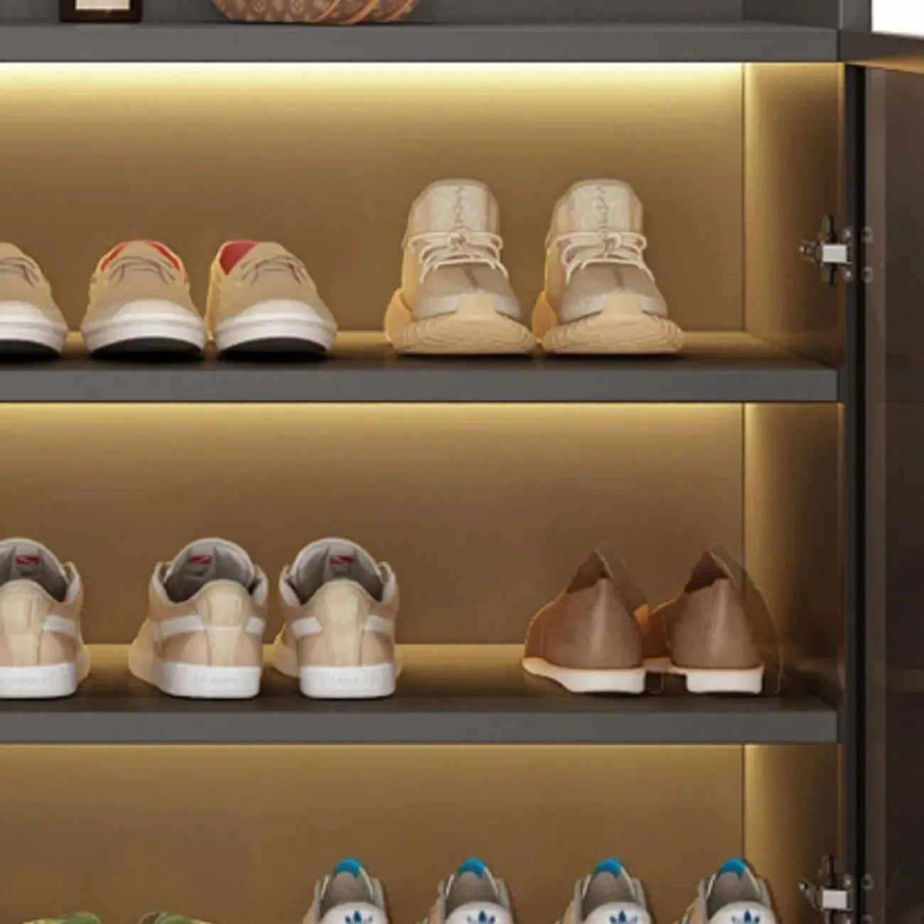 Schuhschrank mit LED-Beleuchtung, verstellbaren Einlegeböden und transparenten Türen