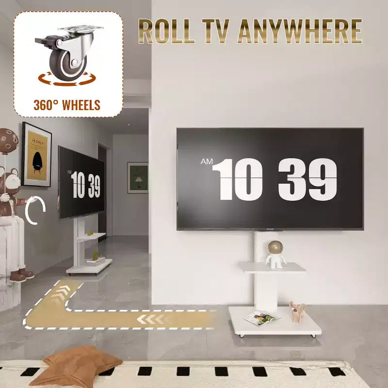 TV-Ständer für 32-75-Zoll-Fernseher, höhenverstellbarer mobiler TV-Wagen mit Schublade und Rollen für Wohnzimmer, Schlafzimmer, Büros -ModernLuxe