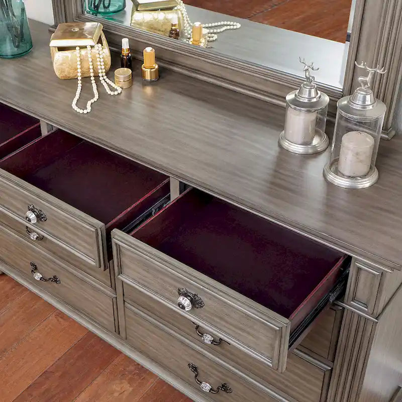 Vame Traditioneller 2-teiliger 9-Schubladen-Wäscheschrank und Spiegel von Furniture of America