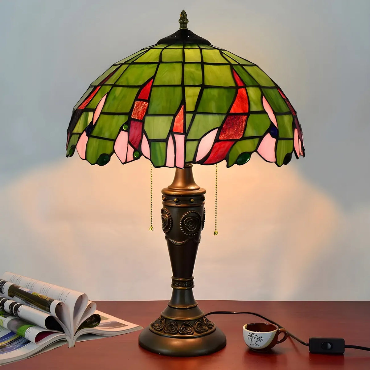 HomeyFad 2-Flammige Vintage-Tischleuchte mit Glasschirm aus Edelstahl