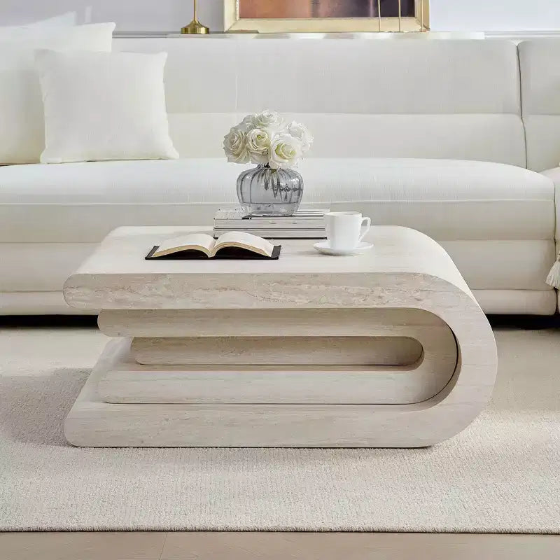 GDFStudio Laurine Moderner Couchtisch mit Travertinmuster in Schichtenoptik