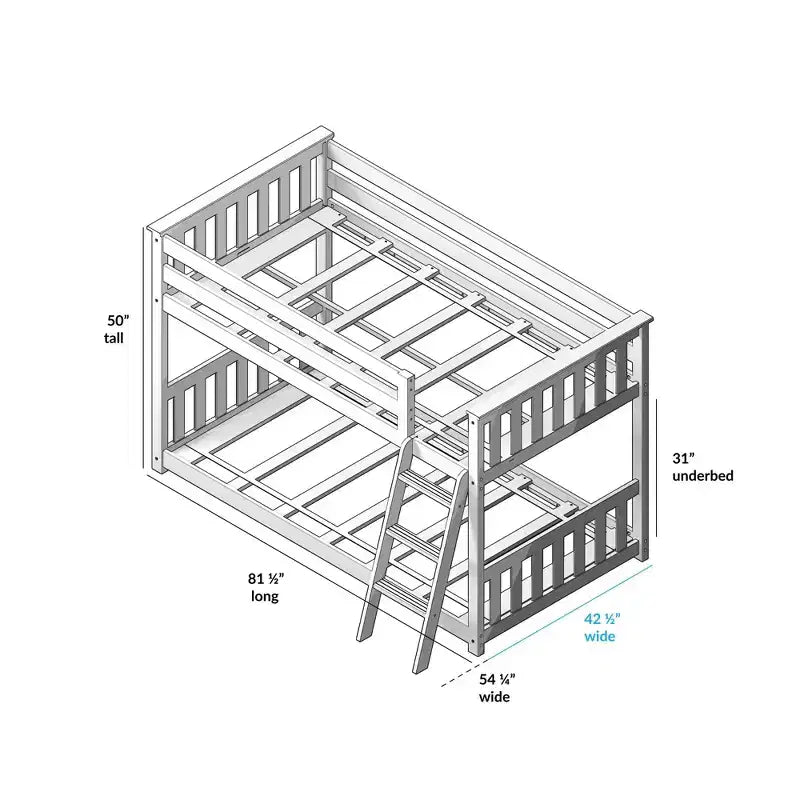 Max & Lily Twin-über-Twin Niedriges Etagenbett mit Vorhängen