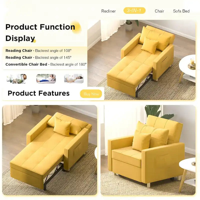 Verstellbares Schlafsofa, 3-in-1-Funktion, verschiedene Farben, für 1 Person