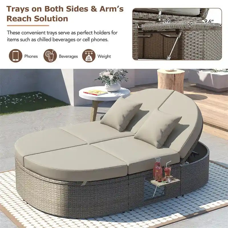 Outdoor Sonnenliege Gartenliege 2-Personen-Daybed mit Kissen und Polstern