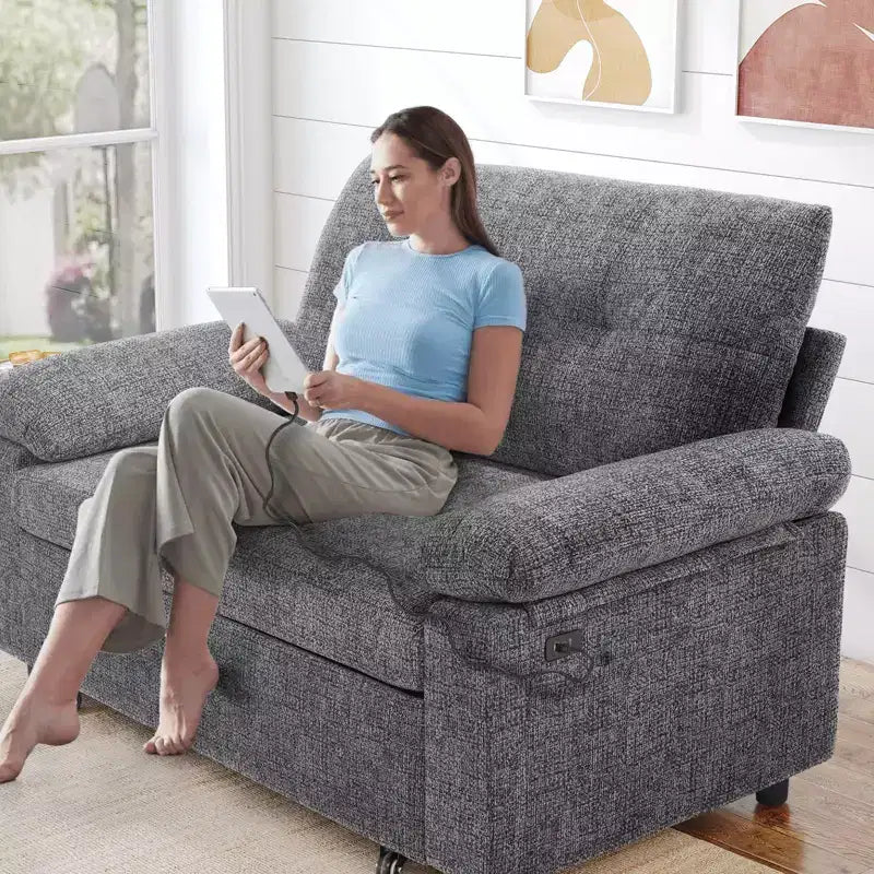 Dyonery 3-in-1 Schlafsofa, Ausziehbares Schlafsofa mit verstellbarer Rückenlehne