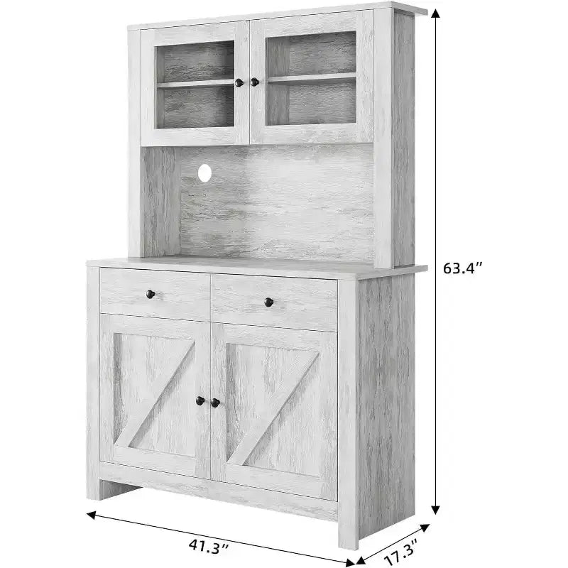 Küchenschrank mit Mikrowellenständer, Vitrinenschrank mit Anrichte und verstellbaren Einlegeböden, für Küche, Esszimmer