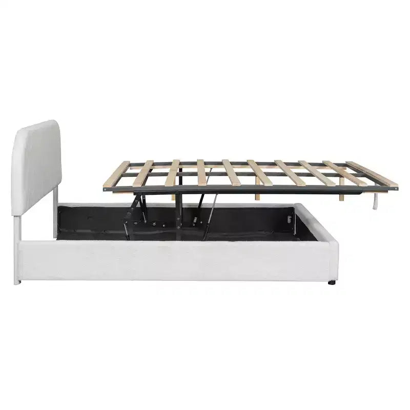Gepolstertes Bett in Queensize-Größe mit Lift-Up-Stauraum – Weiß