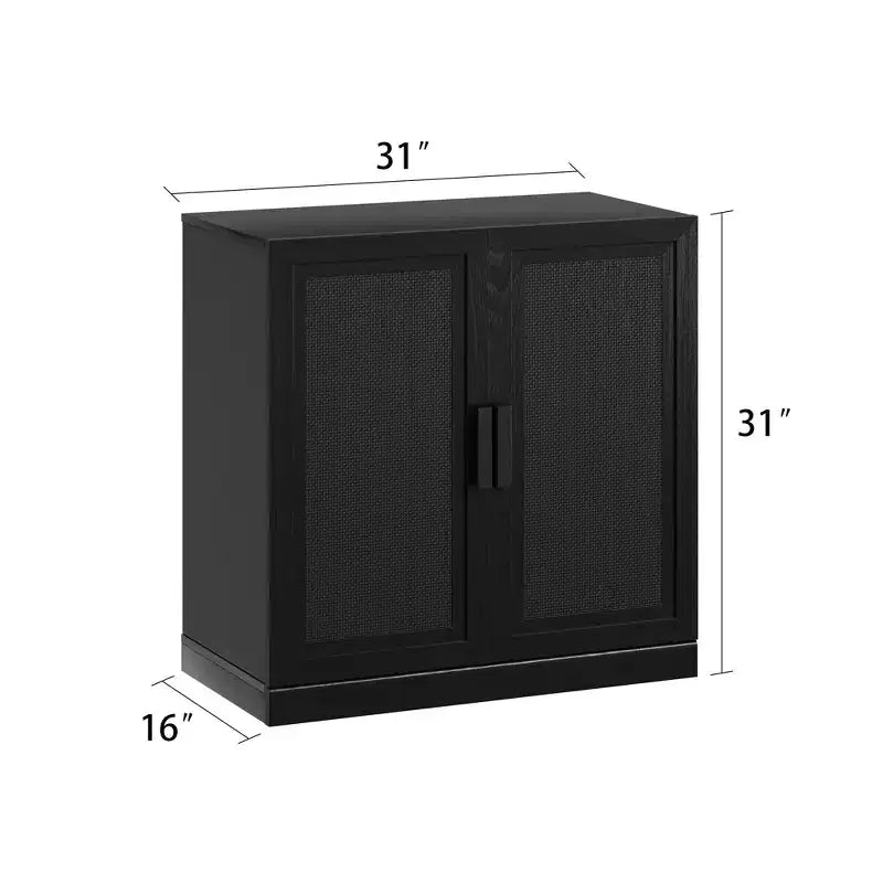 62 High Black Wicker Door Wood Grain Decorative Storage Cabinet with 12 Shelves