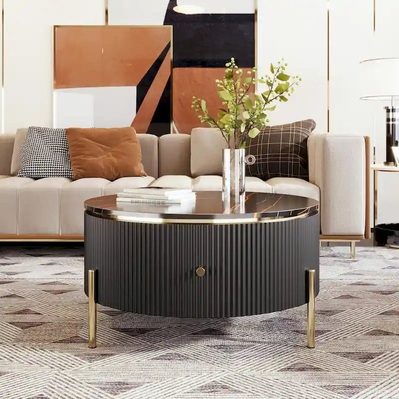 31.5 Moderner runder Couchtisch mit großer Schublade