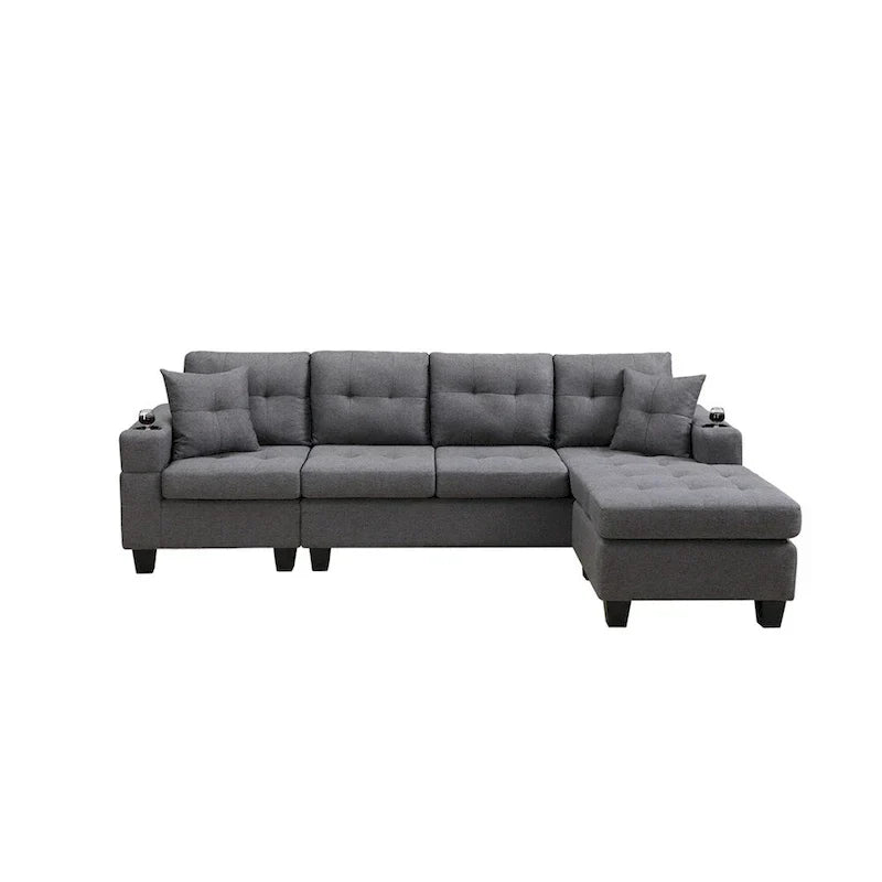 Schnittsofa-Wohnzimmer mit L-förmigem Chaiselongue und Getränkehalter