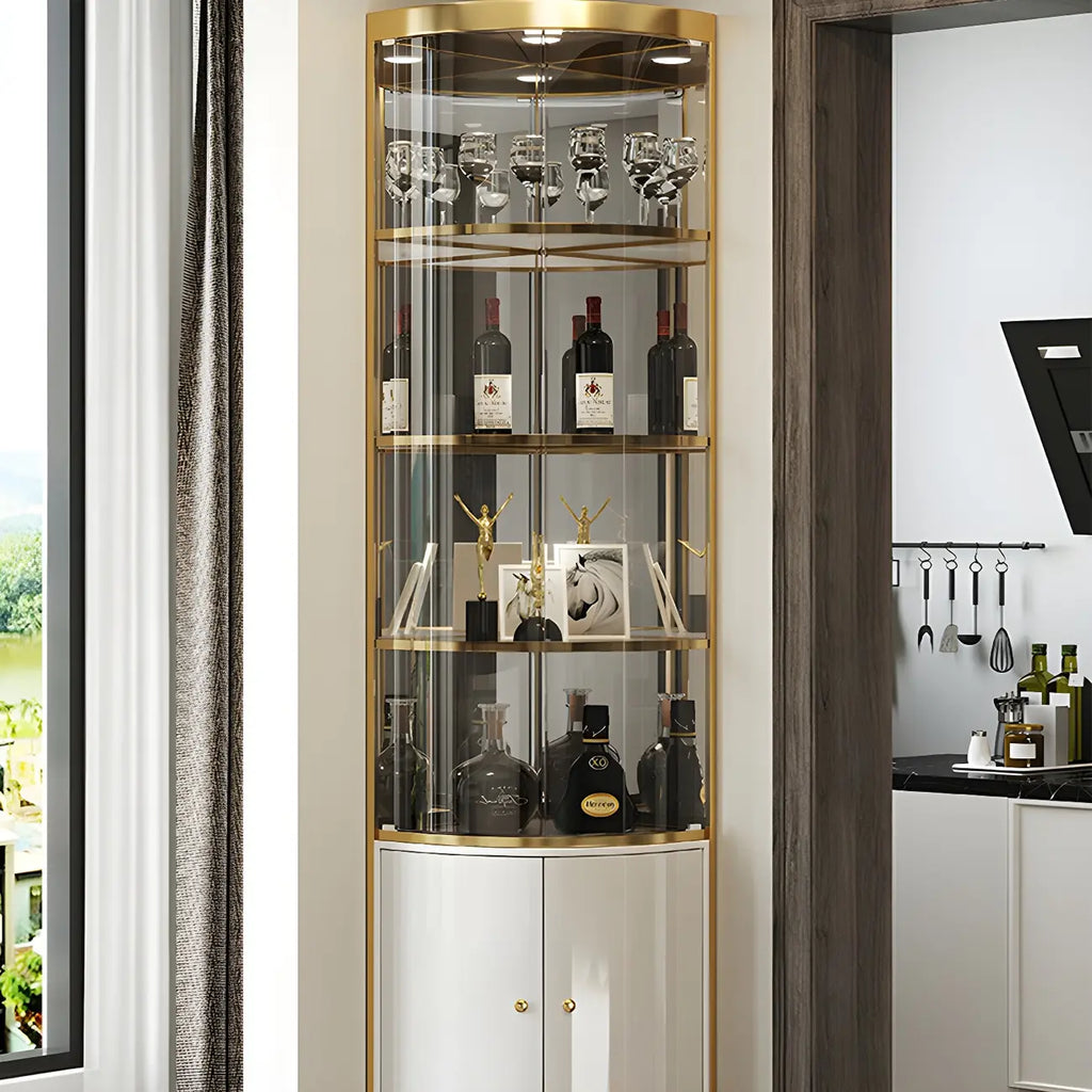 Glam Glossy Glas Gold Metall Abgerundete Display-Eckvitrine