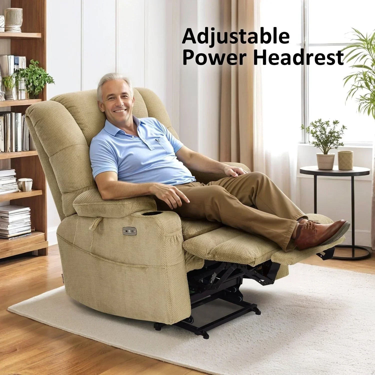 MCombo Großer, breiter Power-Lift-Liegesessel mit zwei Motoren, Massage und dualer Heizung für große und korpulente Senioren, Stoff R7635