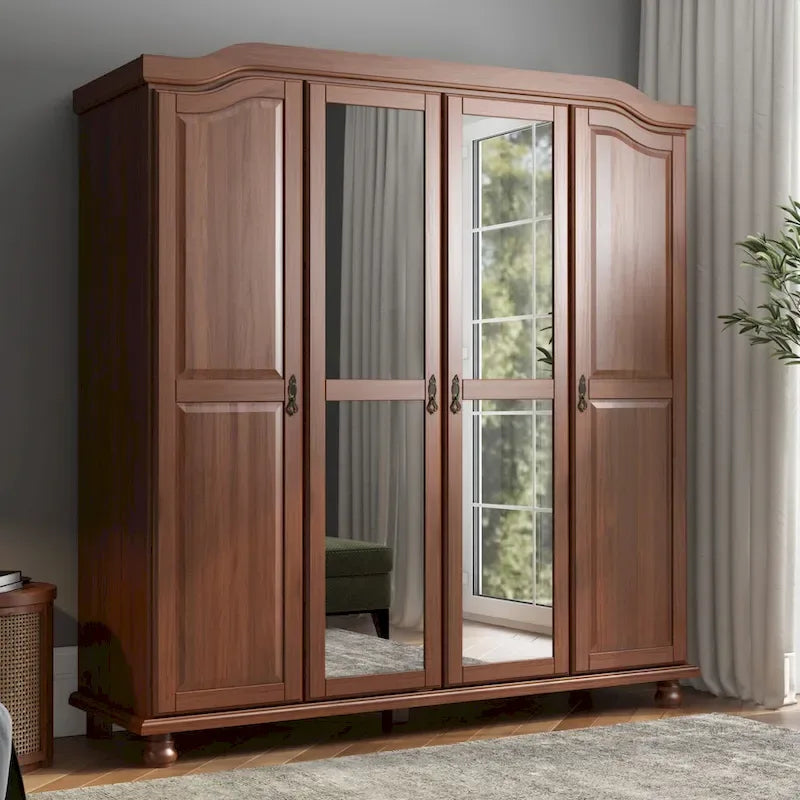 Palace Imports Kyle Kleiderschrank mit 4 Türen aus 100 % Massivholz und Massivholz- oder Spiegeltüren