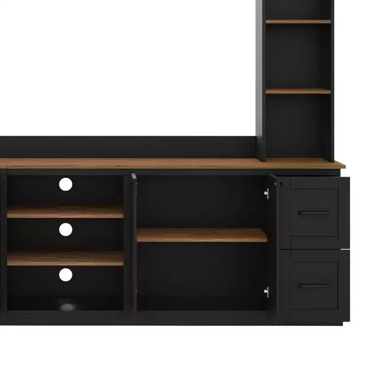 ModernLuxe 4-in-1 Bauernhaus Unterhaltungszentrum Wandregal, passend für Fernseher bis 70 Zoll, TV-Ständer Medienkonsole mit verstellbaren Regalen und Schubladen