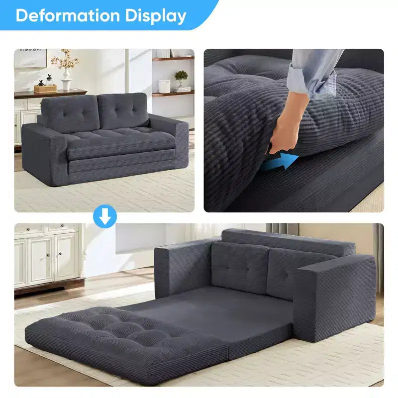 Mjkone 71" 2-in-1 Schlafsofa, umwandelbar, gerippter Stoff, klappbares Zweisitzer-Schlafsofa mit geknöpften Polstern, platzsparend