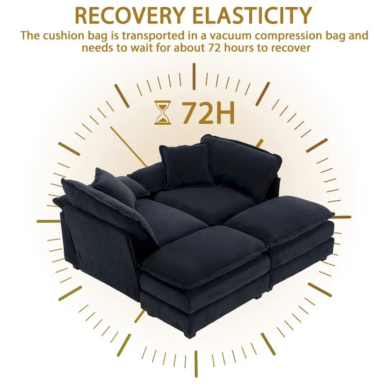 2-Sitzer-Sofa mit 2 Kissen, 2 Polstern und 2 Hockern, bequemes Sofa – Tiefes Wohnzimmersofa, Modulsofa