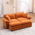 2-Sitzer-Sofa mit 2 Kissen, 2 Polstern und 2 Hockern, bequemes Sofa – Tiefes Wohnzimmersofa, Modulsofa