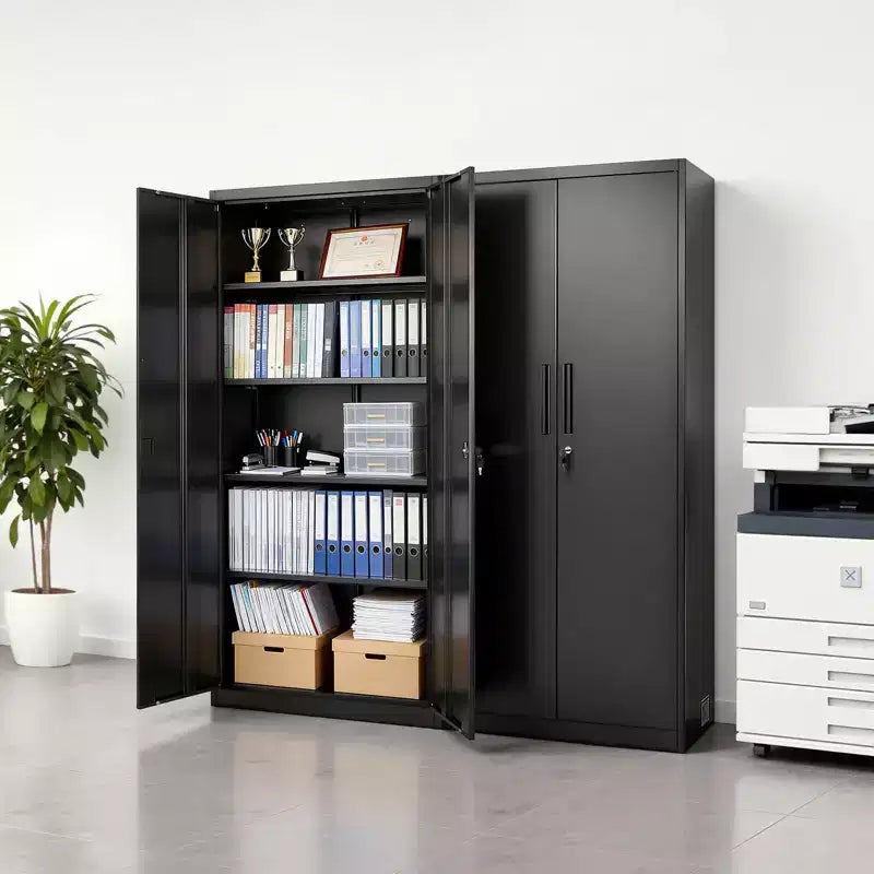 VEVOR Metall-Aufbewahrungsschrank, 175 cm abschließbarer Stahlschrank mit 4 verstellbaren Einlegeböden, 2 Magnettüren, 2 Schlüsseln, 5 Ebenen Werkzeugaufbewahrung, Schwarz