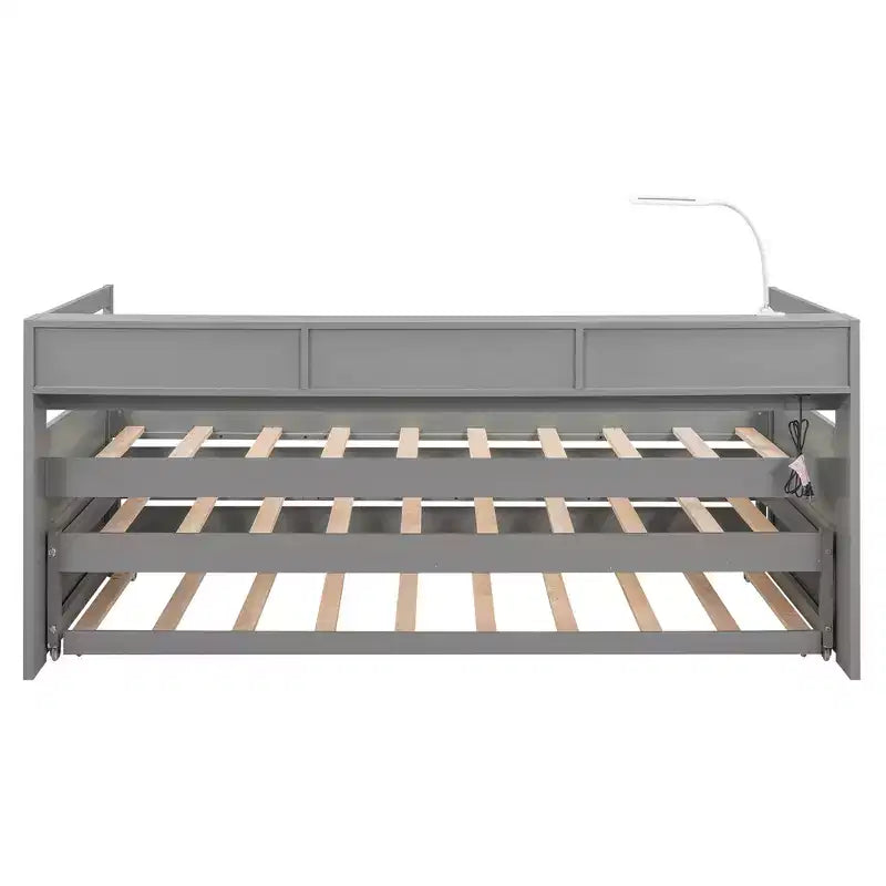 Whisen Twin XL Tagesbett aus Holz mit 2 Ausziehbetten, 3 Staufächern, 1 kostenloser Leuchte und USB-Ladefunktion