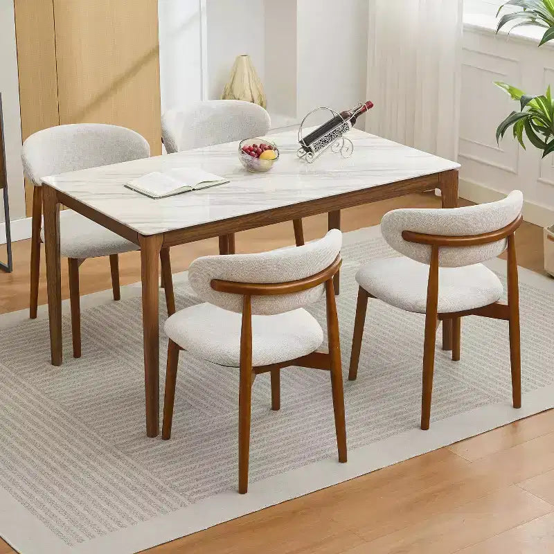 Esszimmerstühle 4er Set, Mid-Century Modern Polster Esszimmerstühle, Bauernhaus Küchenstühle mit gepolstertem Stoffbezug & Holzbeinen, Beige