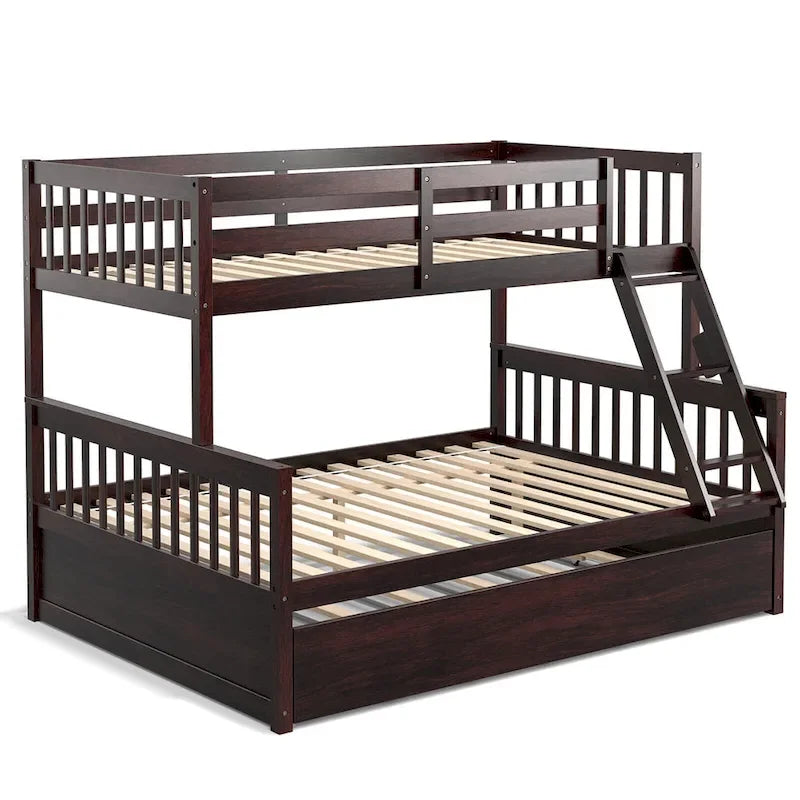 Gymax Etagenbett Twin über Full mit Twin-Ausziehbett, umwandelbar zur Plattform