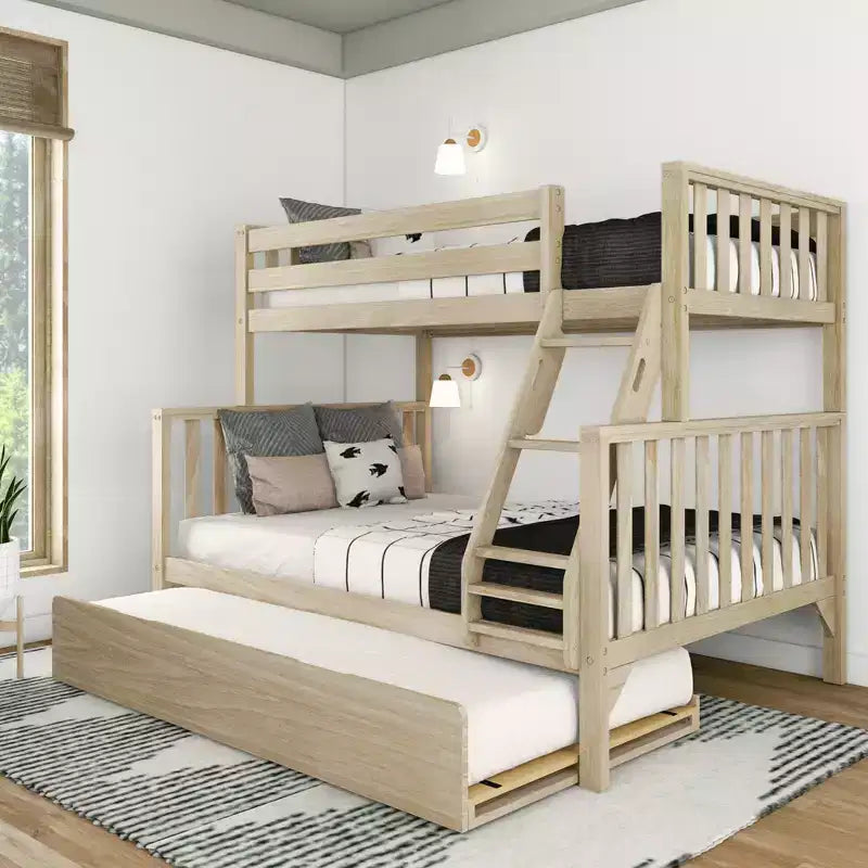 Max & Lily Etagenbett, Twin über Full, mit Ausziehbett, Massivholz Etagenbetten im skandinavischen Stil für Kinder