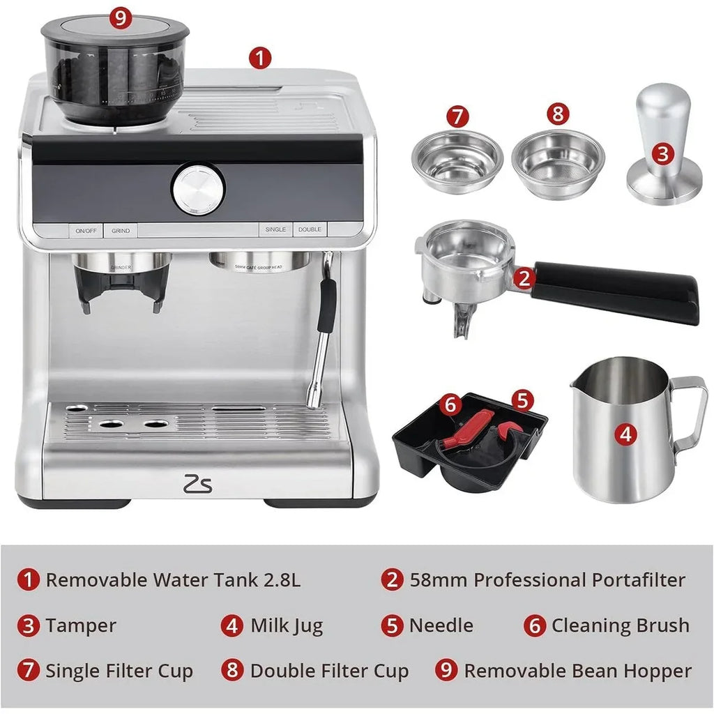 Espressomaschine, mit Mahlwerk, 2,8 L Wassertank