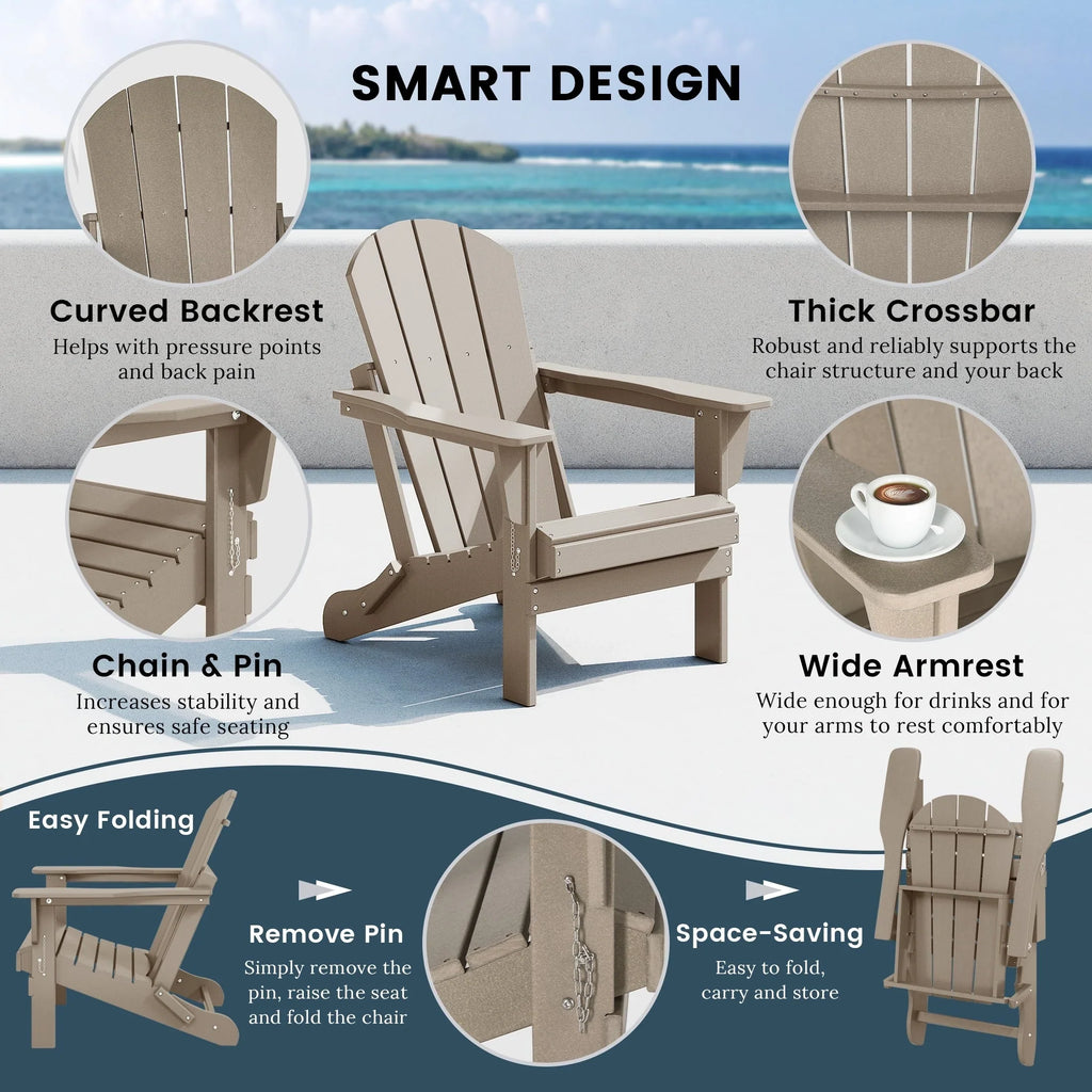 Polytrends Laguna Faltbarer Adirondack-Stuhl für den Außenbereich, wetterfest und lichtbeständig