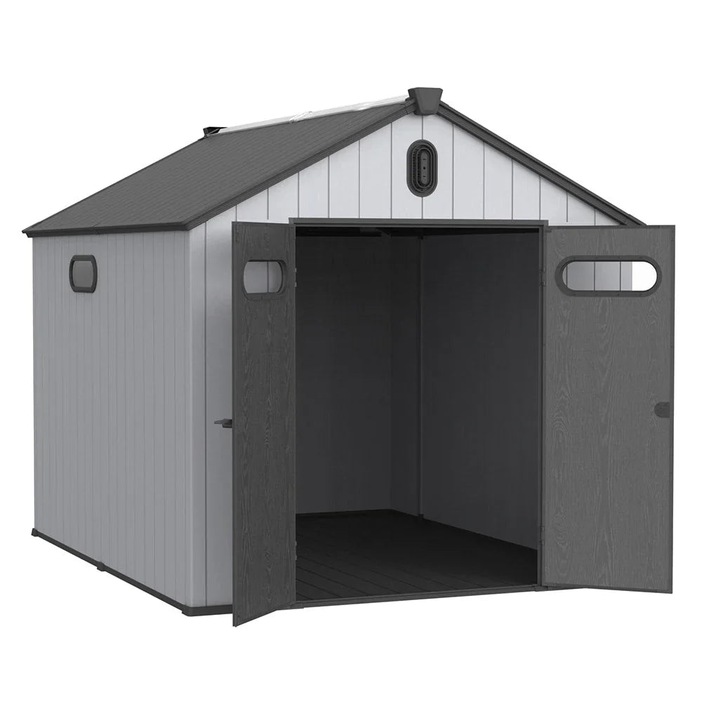 2 x 1,2 m/2 x 2,4 m/2,4 x 1,8 m/2,4 x 3 m Allwetter-Gartenhaus aus Harz mit Bodenplatte, Spire-Geräteschuppen