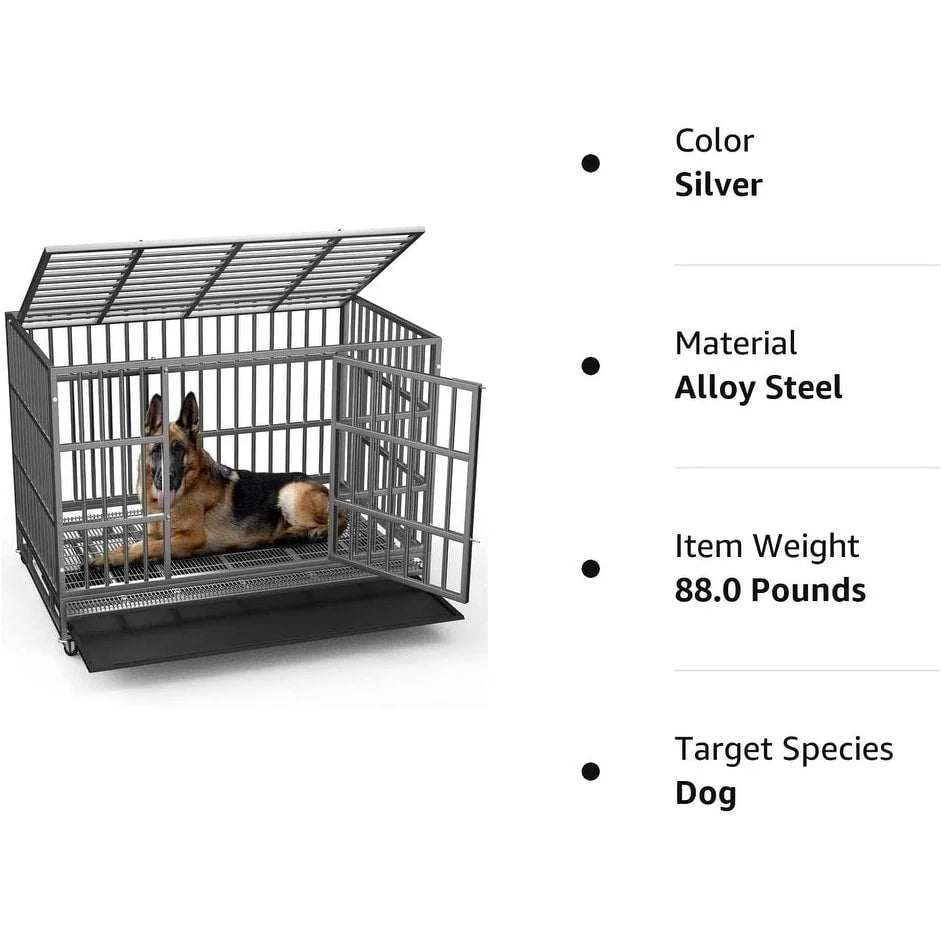 BOSSIN 48/38 Zoll Schwerlast-Hundebox, unverwüstlich, ausbruchsicher, mit feststellbaren Rollen