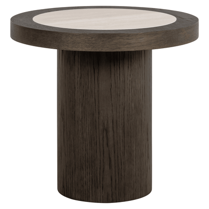 Dunkelbrauner Beistelltisch aus Holz mit Travertinplatte