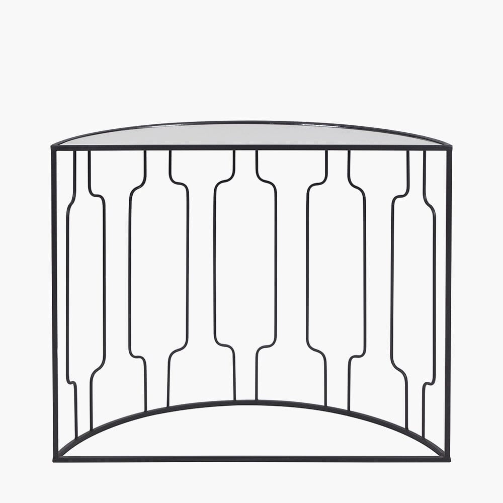 Halbmond-Konsolentisch aus schwarzem Metall mit Spiegelplatte