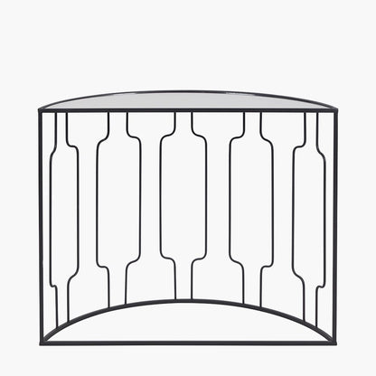Halbmond-Konsolentisch aus schwarzem Metall mit Spiegelplatte