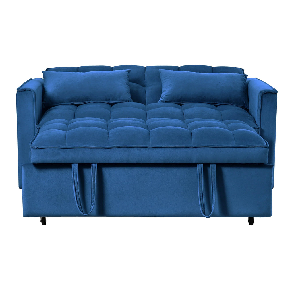 Modernes Schlafsofa zum Ausziehen, 3-in-1 Schlafsofa mit verstellbarer Rückenlehne, Samt-Zweisitzer, Kissen & Seitentaschen