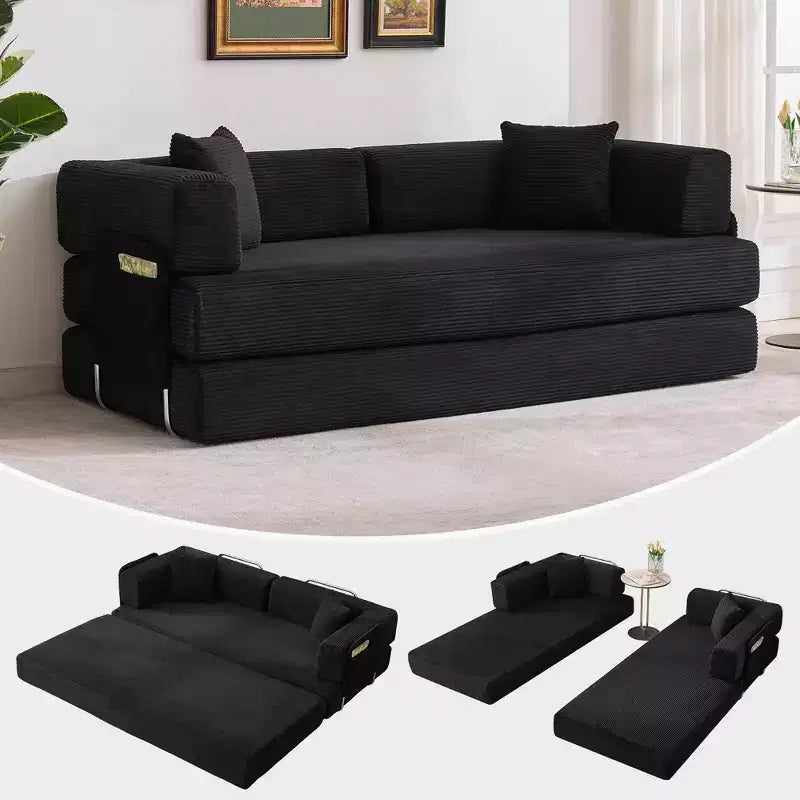 Schlafsofa, 78.8 5-in-1 Klappmatratze/Liegesofa, Stahlrahmen mit fester Form, Cord mit Kissen