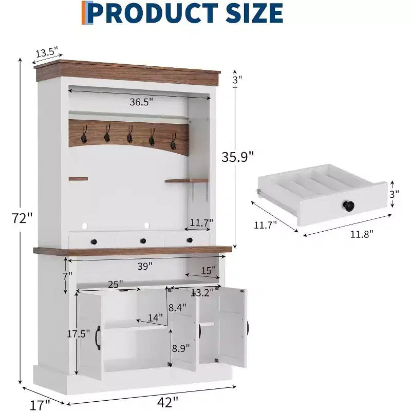 72" Hoher Bauernhaus-Kaffeebar-Schrank mit LED-Beleuchtung, Küchenbuffet mit Türen und Schublade, verstellbaren Einlegeböden, geräumiger Stauraum