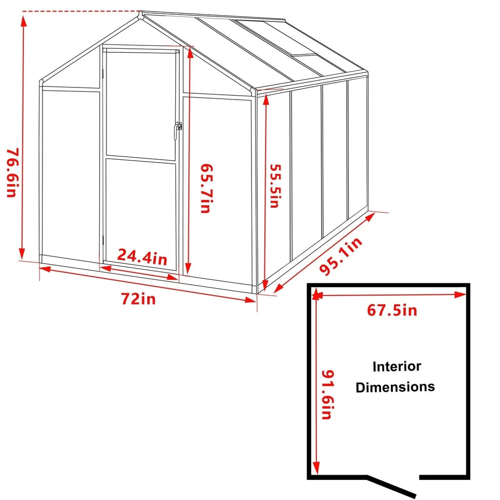 VEIKOUS Aluminium-Gewächshaus-Bausatz mit begehbarem Garten, verstellbarer Dachluke und abschließbarer Tür, Grau