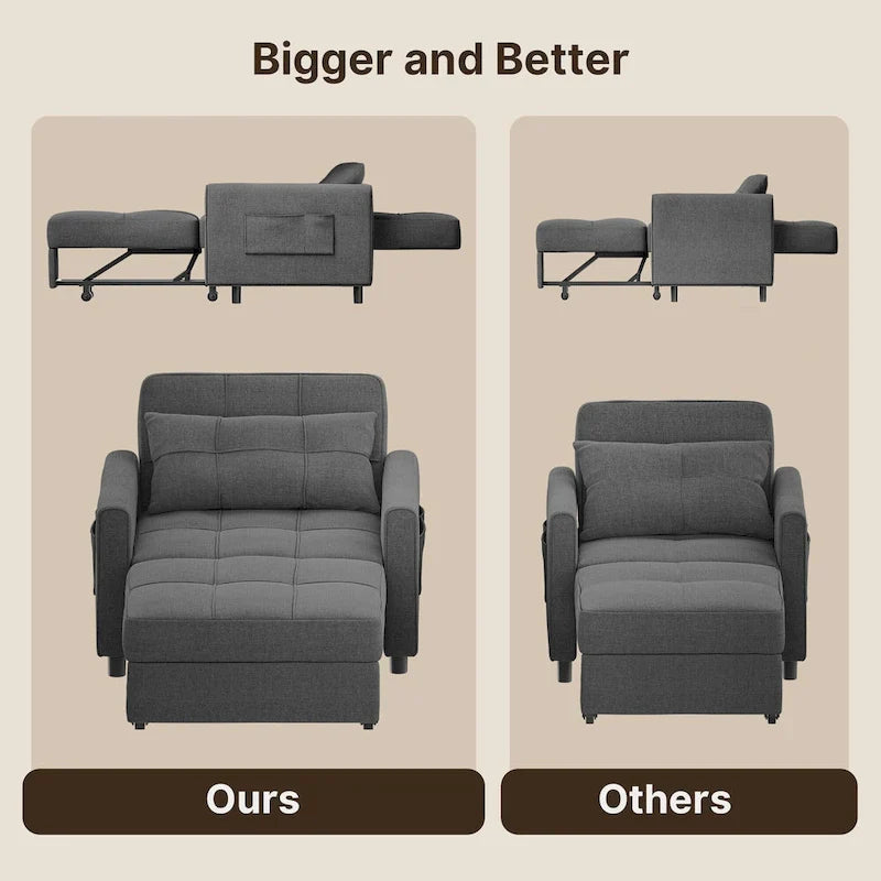 3-in-1 Schlafsofa, ausziehbarer Sessel, umwandelbarer, verstellbarer, klappbarer Polster-Lounge-Sofa