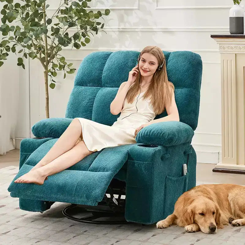 Übergroßer Relaxsessel für Erwachsene, Manueller Dreh-Schaukelsofa, Seitentaschen & Getränkehalter für Große und Schwergewichtige, Wohnzimmer