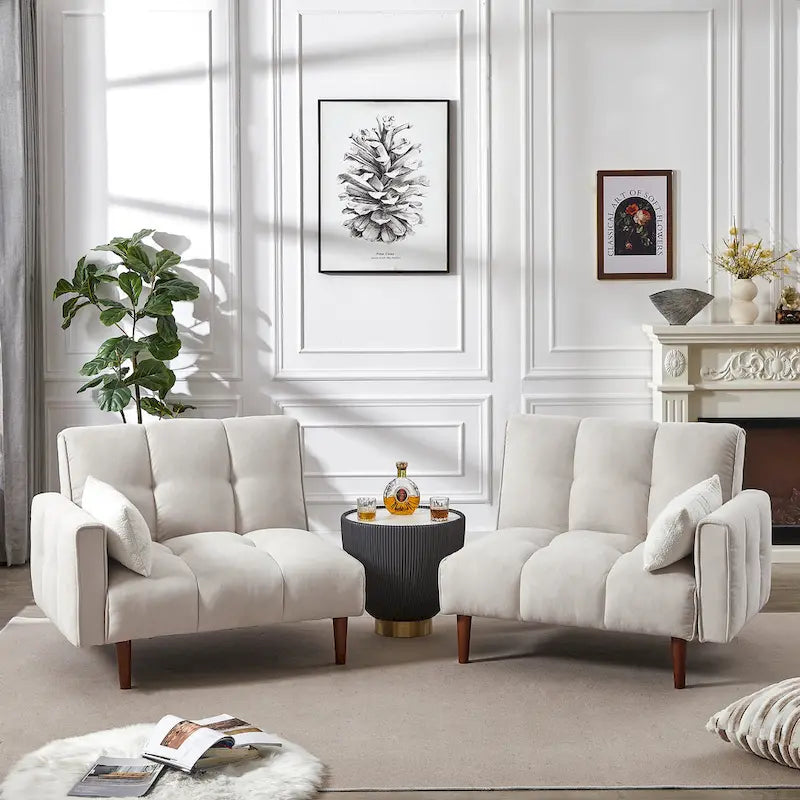 Verwandelbares Futon-Schlafsofa mit verstellbaren Positionen und Holzbeinen