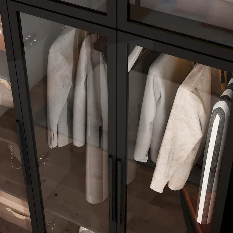 47,2 Zoll breiter Kleiderschrank mit LED-Beleuchtung, Ganzglastüren