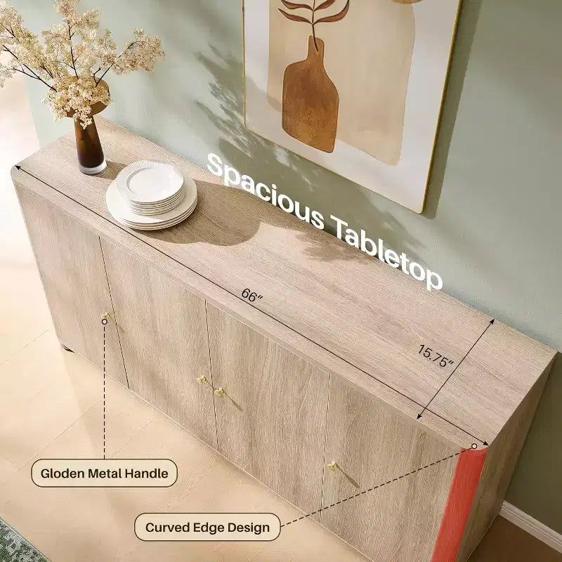 Küchenbuffet Anrichte mit 4 Türen und Regalen, modernes großes Sideboard Buffet Aufbewahrungsschrank, 66 Kaffeebar-Aufbewahrungsschrank