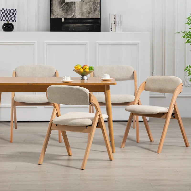 Stapelbare Esszimmer-Klappstühle aus Holz mit gepolsterten Sitzen (4er-Set)