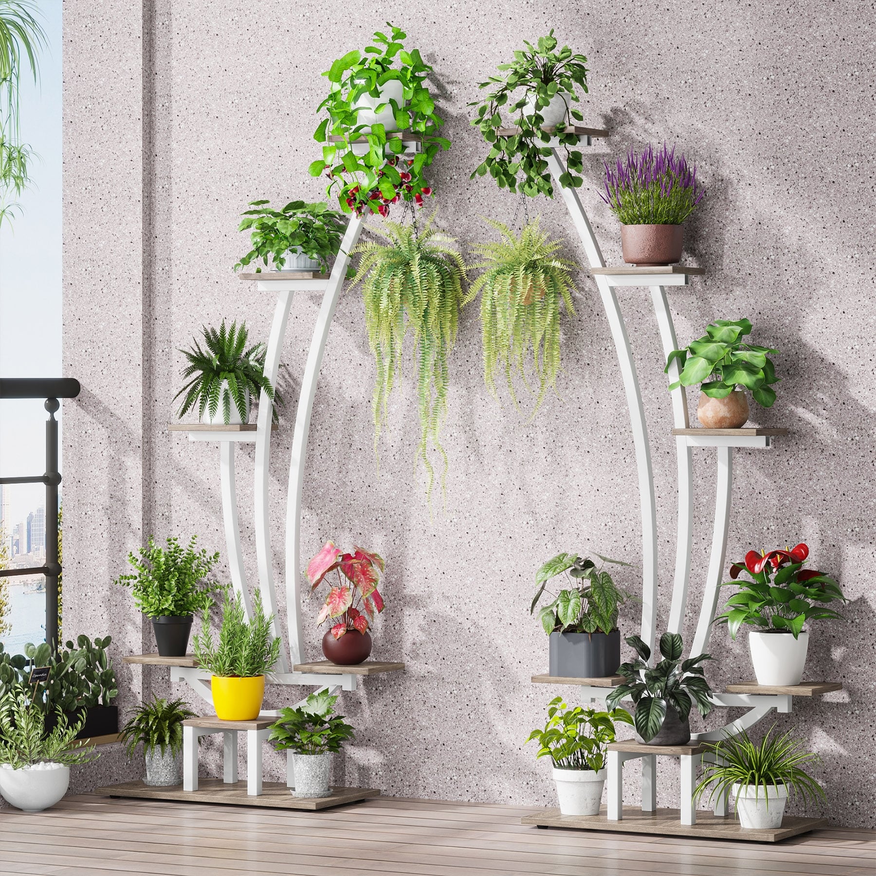 Pflanzenständer für den Innenbereich, 6-stöckiges Blumenregal für Haus und Garten – 2er-Set