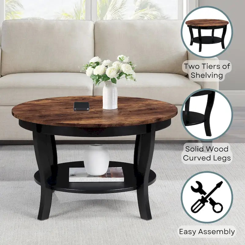 Convenience Concepts American Heritage Runder Couchtisch mit Ablage
